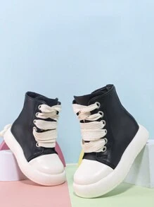 Giày lười trẻ em unisex kiểu dáng cổ điển, thời trang, dễ thương, đa năng, mới, bốt cao đến bắp chân bằng da kiểu Hàn Quốc, giày casual thời trang. - màu đen - Xem 5