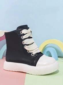Giày lười trẻ em unisex kiểu dáng cổ điển, thời trang, dễ thương, đa năng, mới, bốt cao đến bắp chân bằng da kiểu Hàn Quốc, giày casual thời trang. - màu đen - Xem 3