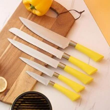 Kitchen Knife Set, 7 Pcs Yellow Cooking Knife Set With Round Block, Sharp Stainless Steel Knives Set For Kitchen With Ergonomic Handle, Professional Chef Knife Set For Home Family Restaurant (Yellow) - Yellow - View 3