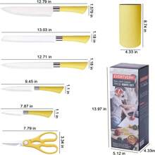 Kitchen Knife Set, 7 Pcs Yellow Cooking Knife Set With Round Block, Sharp Stainless Steel Knives Set For Kitchen With Ergonomic Handle, Professional Chef Knife Set For Home Family Restaurant (Yellow) - Yellow - View 6