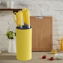Kitchen Knife Set, 7 Pcs Yellow Cooking Knife Set With Round Block, Sharp Stainless Steel Knives Set For Kitchen With Ergonomic Handle, Professional Chef Knife Set For Home Family Restaurant (Yellow) - Yellow - View 4