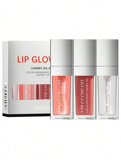 HelloKiss 3 Piezas Aceite Con Brillo De Labios, Bálsamo Con Color Para Labios, Brillo Humectante Para Dar Volumen A Los Labios, Brillo Labial No Pegajoso De Larga Duración Con Pincel De Cabeza Grande, Hidratante, Productos Transparentes Para El Cuidado De Los Labios Para Labios Secos