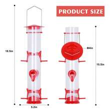2 Pack Bird Feeders Hanging Plastic Tube Bird Seed Feeder With 6 Ports Seed Bird Feeder With Steel Hanger Weatherproof Fat Ball Bird Feeder Bird Feeder For Small Birds - Red - View 3
