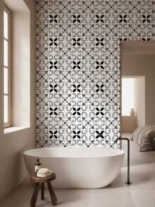 8入組11.81x11.81英寸（0.7㎡）幾何印花防水自粘式3d牆貼,非常適用於濕區域的裝修,例如浴室、廚房、洗手間牆壁裝飾 - 黑與白 - 查看 4