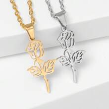 1入流行鈦鋼花項鍊,中空玫瑰吊墜,個性化極簡不鏽鋼項鍊 - 金色 - 查看 9