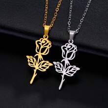 1入流行鈦鋼花項鍊,中空玫瑰吊墜,個性化極簡不鏽鋼項鍊 - 金色 - 查看 1