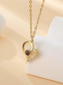 1 件定制斜心投影项链，浪漫吊坠，刻有照片和水钻，适合送给她、周年纪念日、圣诞节、母亲节的礼物 - 玫瑰金 - 查看 10