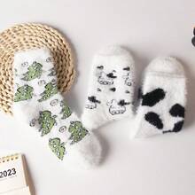 3pairs Winter Cartoon Dinosaur & Cow Design Warm Plush Socks - Multicolor - View 8