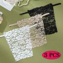 3 件套時尚優雅精緻無縫隱形肩帶防走光蕾絲抹胸上衣適合日常穿著 - 彩色 - 查看 1