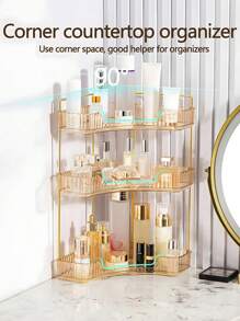 轉角化妝品收納盒、豪華化妝梳妝台、桌面口紅架、保養品收納盒、浴室三角架 - 橘色 - 查看 2