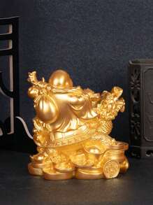 金色树脂笑佛雕像，现代艺术雕塑，佛像摆件，家居装饰配件，节日装饰，派对装饰，家居装饰，房间装饰，生日、毕业最佳礼物 - 金色 - 查看 4