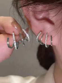 BALMORA 1pair Fashion Silver Cubic Zirconia Decor Hoop Earrings For Women For Daily Decoration Holiday - Silver - View 2