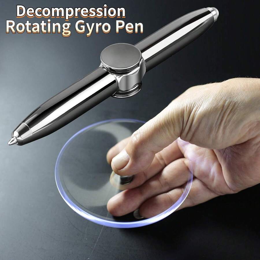 Fidget Gyro Pen With LED Light To Stress Reducer Thinking Ballpoint Pen Gift Pen Anti Stress Anxiety - Black - View 1