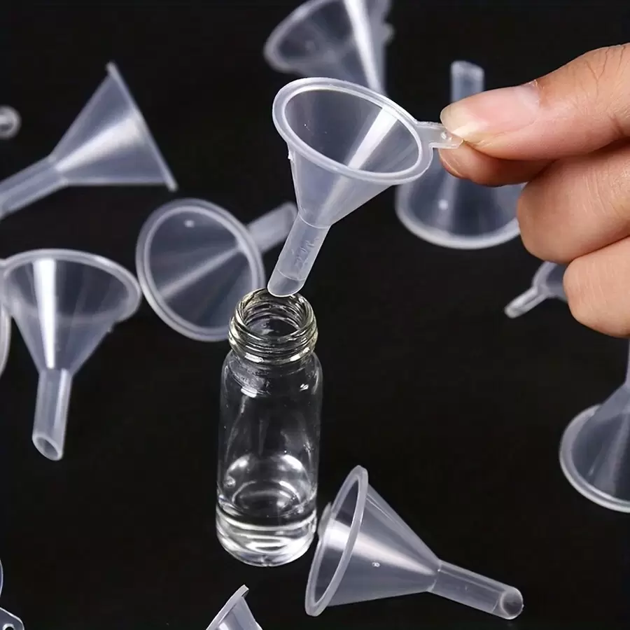 10Pcs Clear Plastic Mini Funnel For Lab Bottles, Essential Oils, Perfumes, Spices, Sand Art, And Powder - Essential Tool For Accurate Measurement And Transfer, Living Room Home Bedroom Bathroom House Decor, Travel Stuff, Wedding, Party, Birthday, Gifts For Men Mom Dad Friends, New Years, Accessories, Funny Gift
