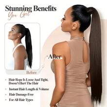 Tóc đuôi ngựa thẳng dài 24 inch bằng sợi tổng hợp, tóc giả màu nâu sẫm/màu bọ hung dành cho phụ nữ, tóc giả hóa trang tiệc tùng, tóc tết dài kèm dây chun, phụ kiện tóc - Dark Brown - Xem 6