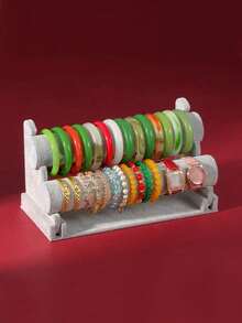 1個多層珠寶展示架,可拆卸層架用於展示手鍊、手錶、手鐲和項鍊,製成絨布 - 灰色 - 查看 9