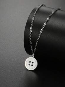 1pc Women's Stainless Steel Button Detail Necklace, Clothing Designer's Accessory Gift - Fashion Series - View 2