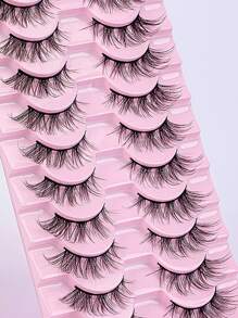 貓眼睫毛自然翼型假睫毛蓬鬆柔軟跨度10對漫畫睫毛淡薄自然睫毛延伸化妝產品 - 眼尾拉長款 - 查看 4