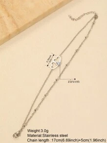 不銹鋼手鍊,獨特的雙心水晶吊墜手鍊,適合女士佩戴,適用於情人節和婚禮禮物 - 銀色 - 查看 3