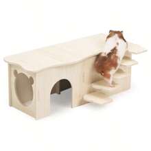 Hamster Maze With Multiple Chambers And Hideaways, Wooden House With Stairs, Large Playhouse With Fun Slides, Perfect For And Dwarf Hamsters - Apricot - View 2