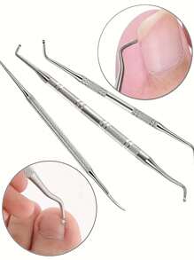 3pcs Stainless Steel Ingrown Toenail Tool Kit - Double Sided Pedicure Nail File, Lifter, Spoon, And Pusher For Cleaning And Removing Ingrown Toenails,Bag,Organizer,Storage