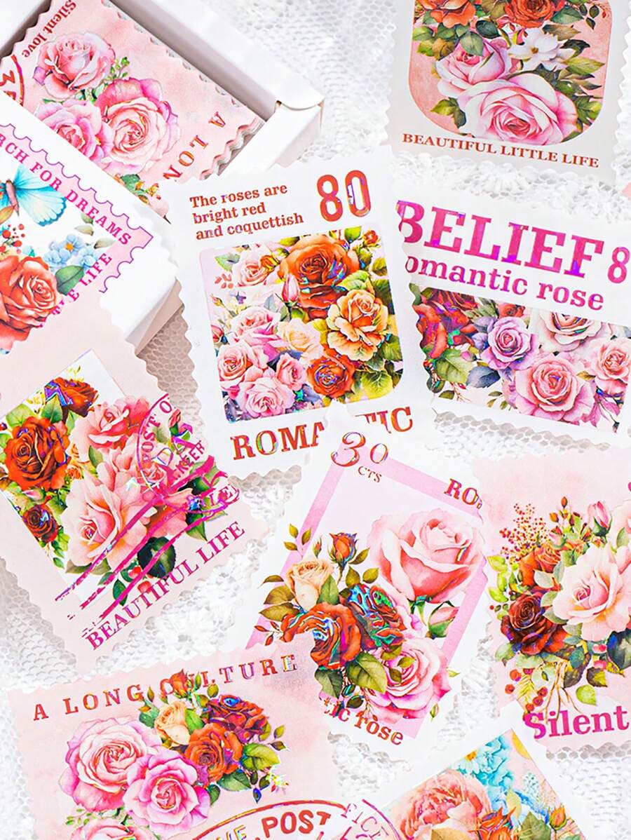 30張/袋寵物貼紙方寸彩紙系列貝殼印章造型貼紙手冊材質裝飾貼紙 - 彩色 - 查看 1