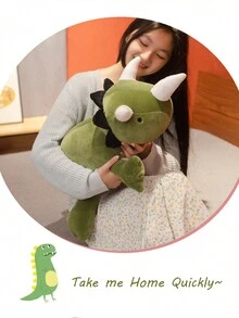 1入組綠色新三角恐龍毛絨枕頭柔軟填充可愛動物玩具聚酯纖維毛絨柔軟墊子 - 綠色 - 查看 2