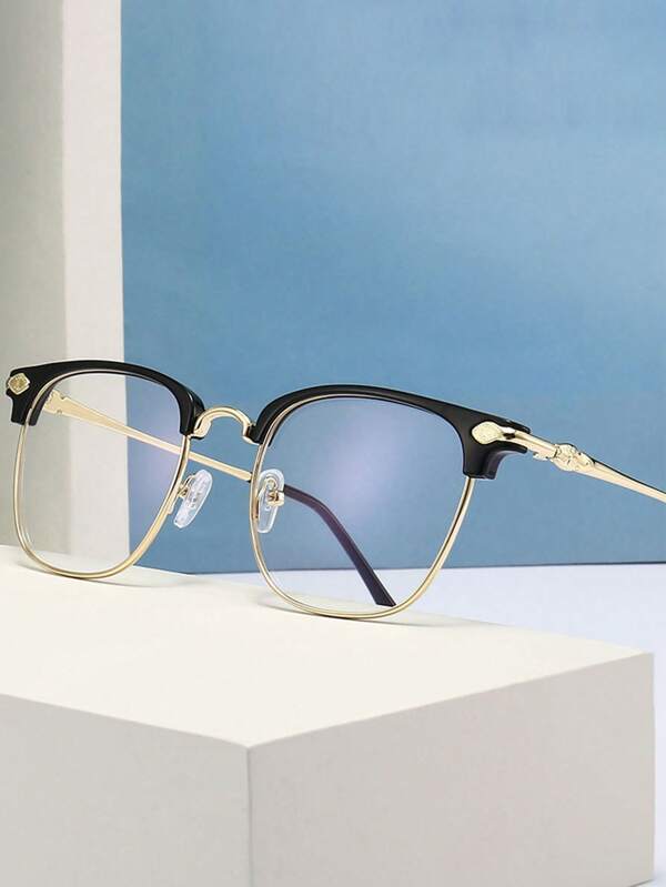 زوج نظارات مربعة ديكورية موضه عصرية بإطار معدني مناسب للاستخدام اليومي في المكتب والقراءة، إكسسوارات نظارات شفافة