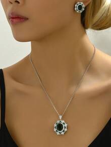 3pcs/Set Women's Necklace Earrings Set - Green - View 7