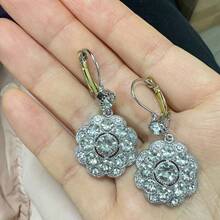 復古花朵和水晶吊墜耳環,閃閃發亮的新珠寶 - 復古銀色 - 查看 3