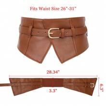 1根純色pu彈性腰帶,男女適用,適用於洋裝、婚禮、節日和聖誕節 - 棕色 - 查看 5