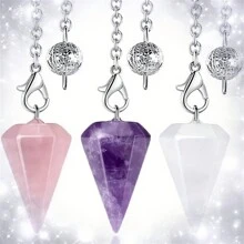1 件/3 件水晶吊墜套裝、天然晶、虎眼石、黑曜石治療寶石、珠寶項鍊、情侶生日禮物 - 三角錐項鍊 - 查看 7