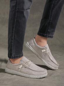 Men's Spring & Autumn New Casual Black Cloth Loafers Slip-On Canvas Shoes, Large Size Men's Driving Shoes - Beige - View 4