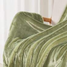 1入實色毛絨蓬鬆柔軟抱枕毯,適用於沙發椅床罩 - 綠色 - 查看 3