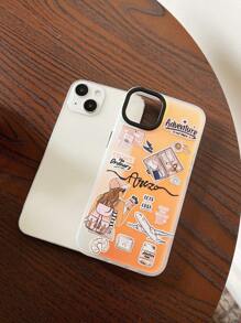 苹果贴纸 1 件高品质全息极光渐变色可爱女孩手机壳，兼容 iPhone 11、13、14、15、16/16 Pro/16 Plus/16 Pro Max 手机型号