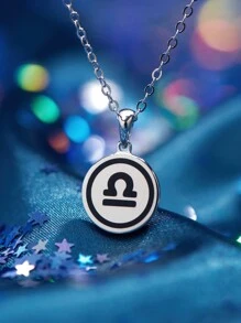 1Pc Fashionable 925 Silver 12 Constellations Pendant Necklace Double Sided Pendants For Women's Birthday Gifts
