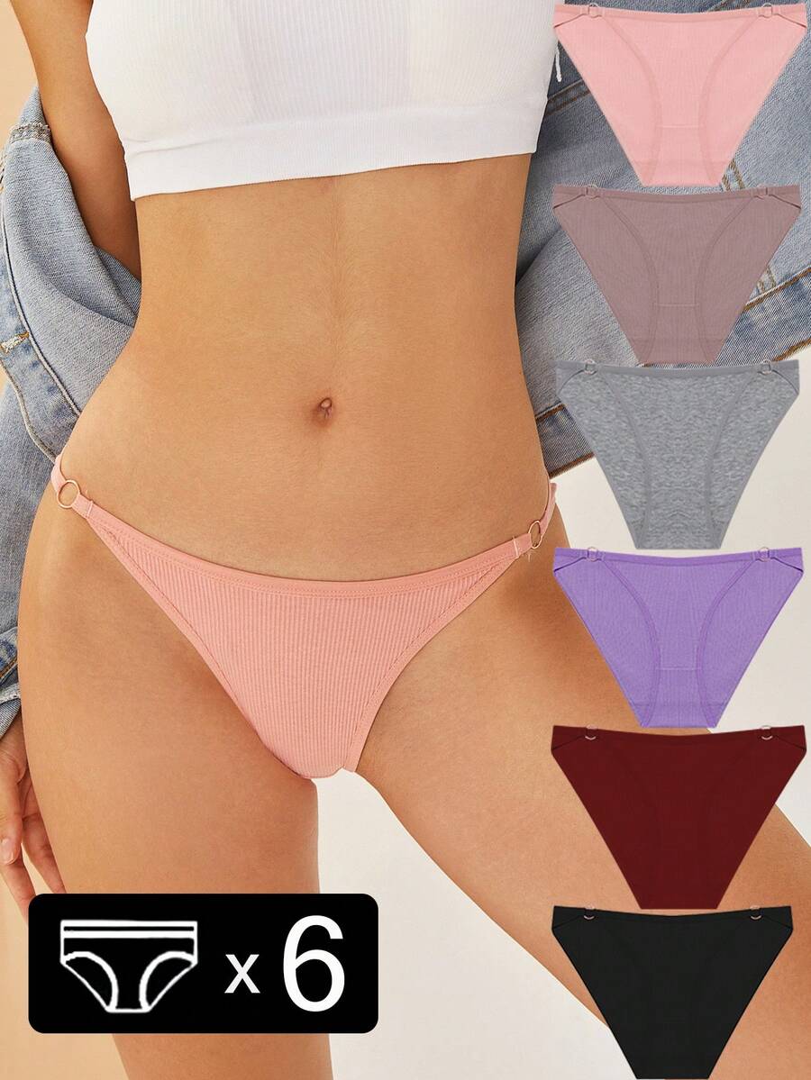 6入組女士實色舒適綸花邊三角褲 - 彩色 - 查看 1