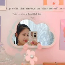 雲化妝鏡迷你壁掛式學生宿舍桌面鏡子手機架桌面化妝鏡 - 白色 - 查看 3