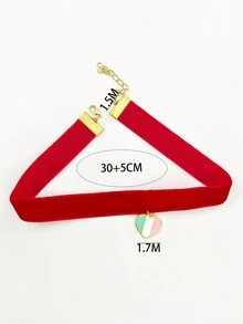 1 件 2000 年風格紅色心形吊墜設計天鵝絨項圈/項鍊/鎖骨鏈,簡約甜美 - 愛心蝴蝶結吊墜 - 查看 7