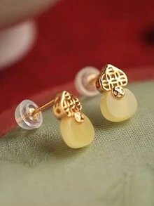 一對置錢豆和翡翠女耳環,雅緻復古的日常耳環飾品。 - 一對錢葫蘆玉石耳環 - 查看 15