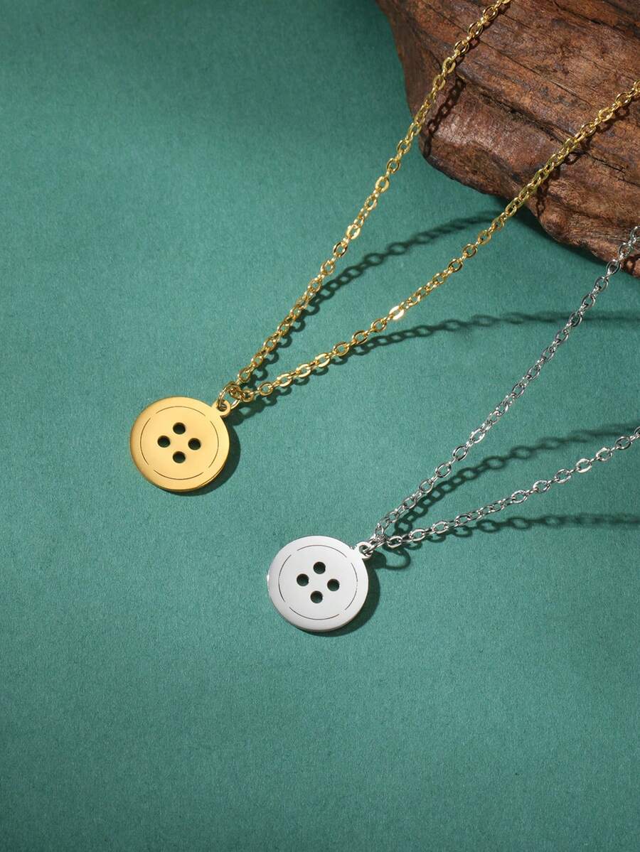 1pc Women's Stainless Steel Button Detail Necklace, Clothing Designer's Accessory Gift - Fashion Series - View 1