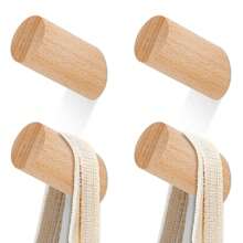 4入組橡木壁掛鉤,衣架,木製掛鉤掛在牆上,帽子衣架,浴室、臥室、客廳、廚房毛巾掛鉤,附有4根釘子 - 黃色 - 查看 1