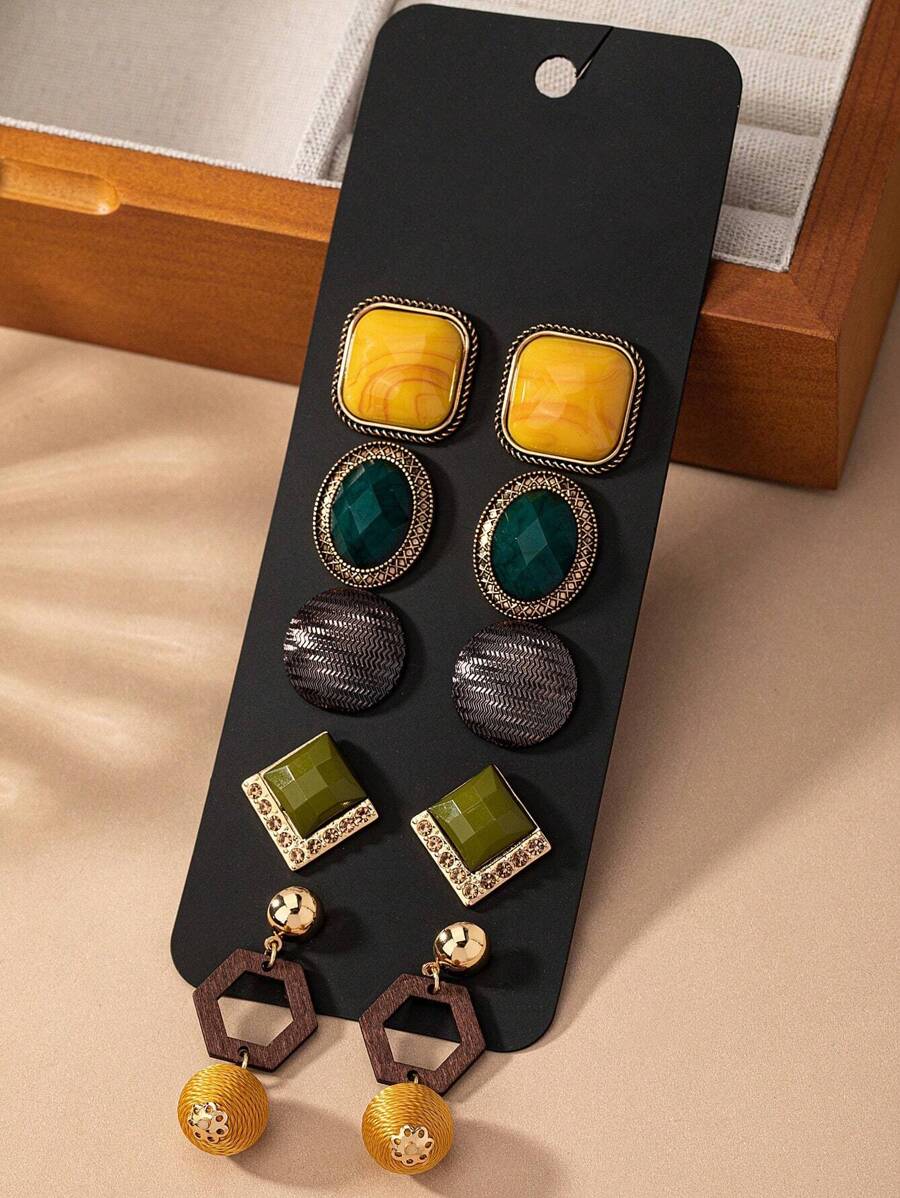 Five Pairs Of Fashionable And Versatile Retro Classical Earrings - earring set - View 1