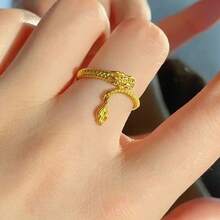 1 件龍設計開口戒指,簡約風格和不常見戒指,非常適合女士日常佩戴 - 金色 - 查看 1