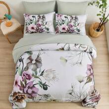 DJY 7 Pieces Purple Floral Comforter Sets Full Queen King Bed In A Bag,Elegant Flower Comforter With Sheet Set, Soft Microfiber Bedding Set For Wedding Items,Valentines Day Home Bed Room Decor,Mothers Day Gift,All Season - màu xanh lá - Xem 5