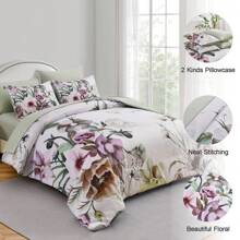 DJY 7 Pieces Purple Floral Comforter Sets Full Queen King Bed In A Bag,Elegant Flower Comforter With Sheet Set, Soft Microfiber Bedding Set For Wedding Items,Valentines Day Home Bed Room Decor,Mothers Day Gift,All Season - màu xanh lá - Xem 3