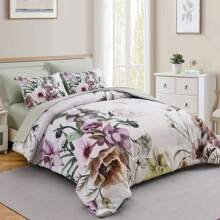 DJY 7 Pieces Purple Floral Comforter Sets Full Queen King Bed In A Bag,Elegant Flower Comforter With Sheet Set, Soft Microfiber Bedding Set For Wedding Items,Valentines Day Home Bed Room Decor,Mothers Day Gift,All Season - màu xanh lá - Xem 4