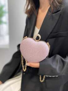 奢華閃亮鑽石手袋&小盒化妝包,鑲嵌鑽石錢包,適合派對、婚禮、舞會、晚宴/宴會,搭配婚紗、正裝、舞會裙禮服、生日禮服 - 粉色 - 查看 3