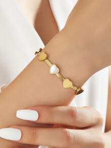 24K Gold Stainless Steel 5 Hearts Women And Girls Bracelet, Great Gift Valentines,Mom,Mother,Mother's Day,Gift