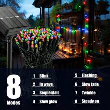 1pc 105ft Solar Powered LED Outdoor Decorative Lights, 8 Lighting Modes, Waterproof For Christmas, Holiday, Camping, Garden, Patio, Outdoor Wedding & Party Decor